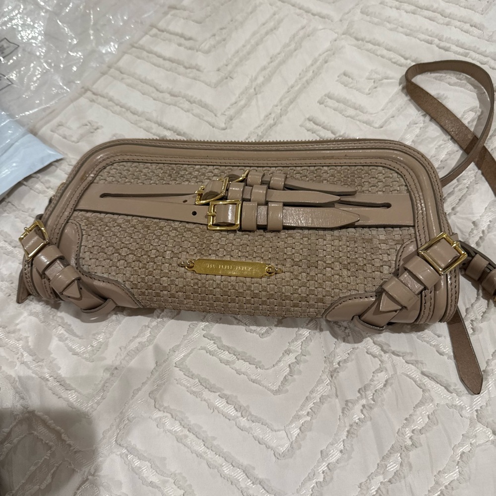 Burberry Tan Gold Crossbody Bag with Quilted Texture